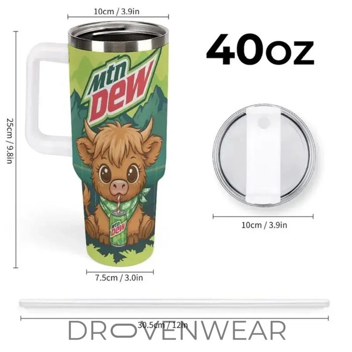 Highland Cow & Mountain Dew Inspired 40oz Travel Tumbler - Image 6