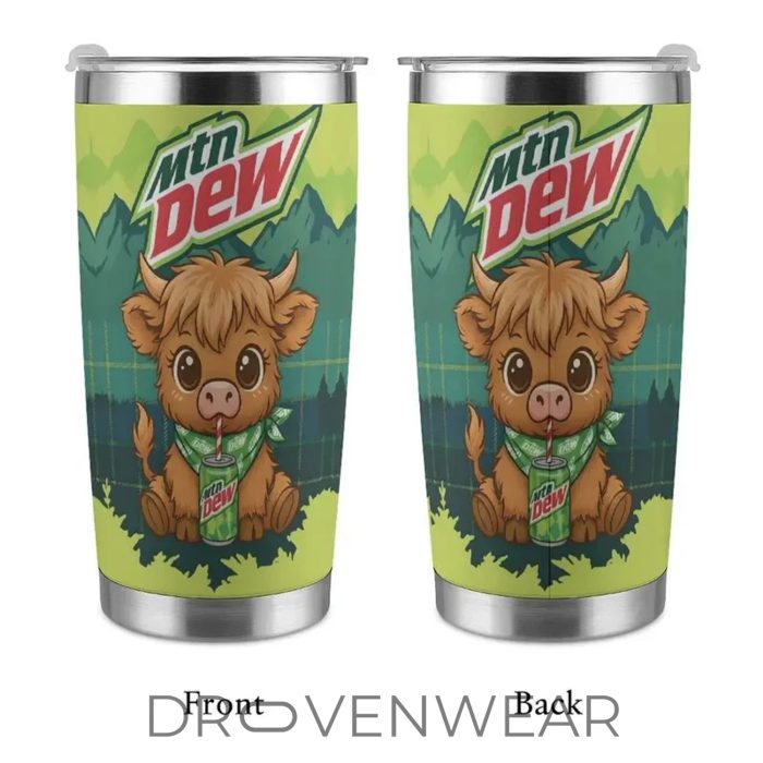 Highland Cow & Mountain Dew Inspired 40oz Travel Tumbler - Image 7