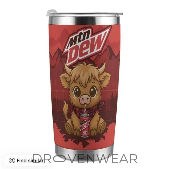 Highland Cow & Mountain Dew Inspired 40oz Travel Tumbler - Image 9