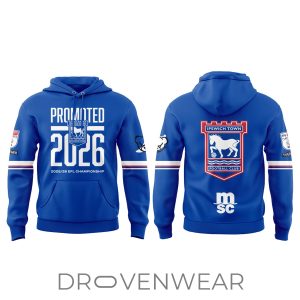 Ipswich Town Promoted 2026 EFL Championship Hoodie by Drovenwear.com