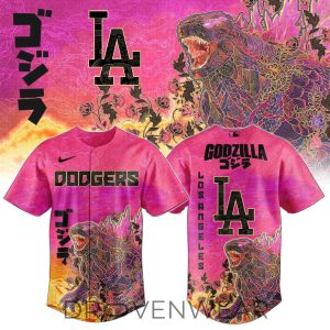 Los Angeles Dodgers King of Monsters Batik Baseball Jersey by Drovenwear.com