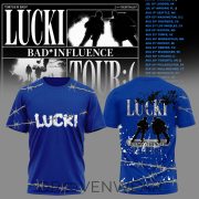 Lucki Bad Influence Tour 2026 Deep Blue Barbed Graphic Shirt