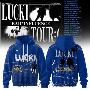 Lucki Bad Influence Tour 2026 Deep Blue Barbed Hoodie by Drovenwear.com