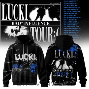 Lucki Bad Influence Tour 2026 Deep Blue Barbed Hoodie by Drovenwear.com