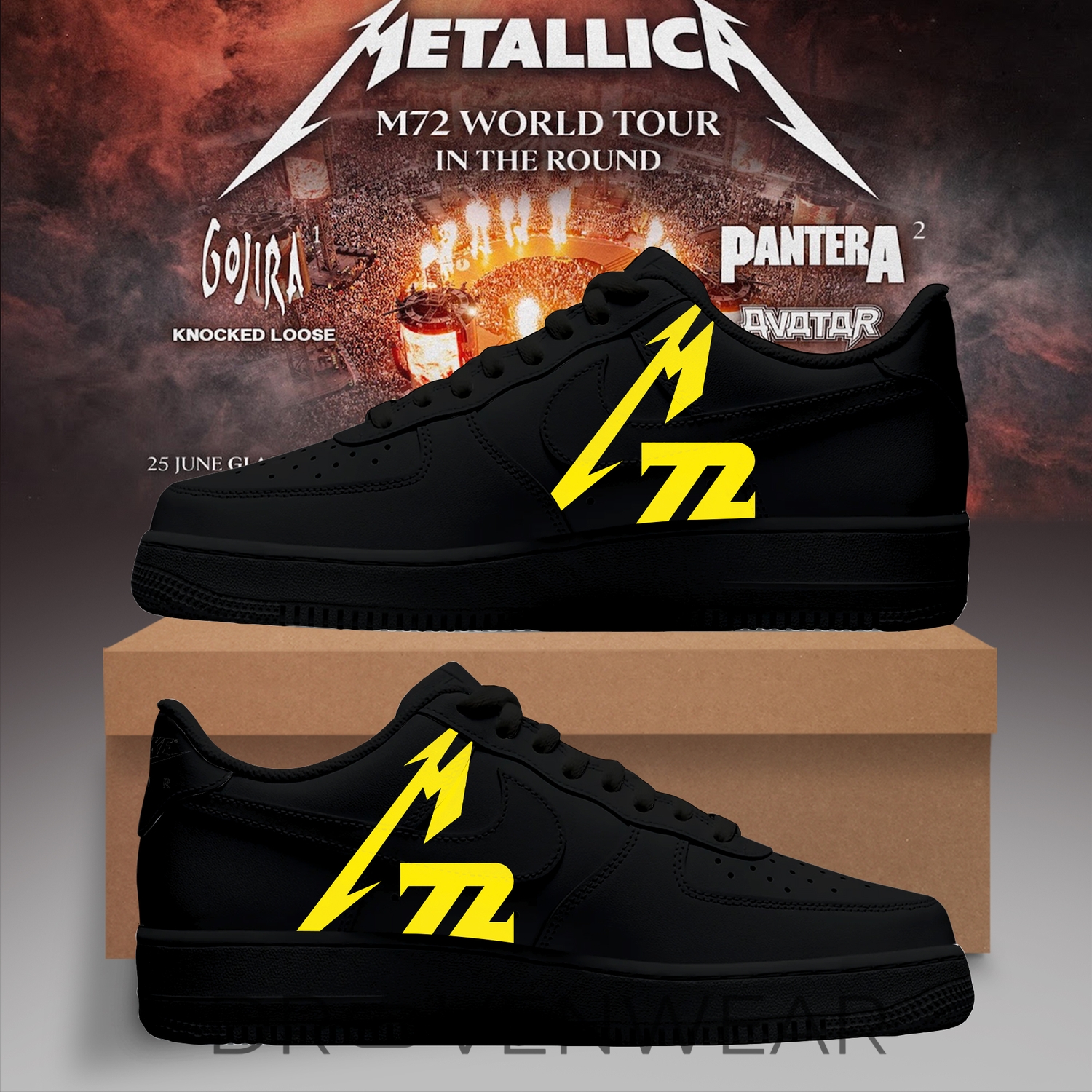 Metallica M72 Tour All Black 2026 Custom Air Force 1 Shoes Metallica M72 Tour All Black 2026 Custom Air Force 1 Shoes