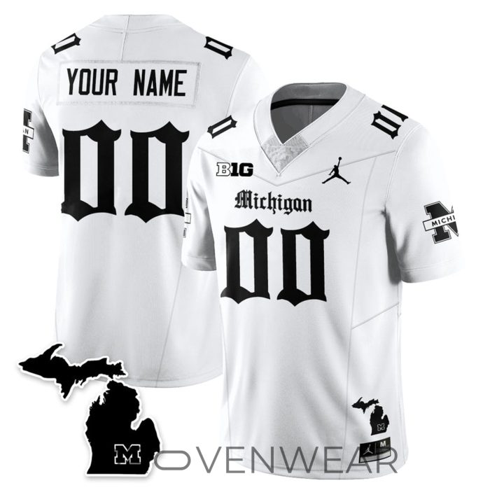 Michigan Wolverines Gothic Style Custom Football Jersey - Image 2