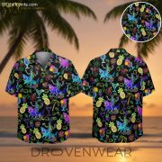 Neon Tropical Black Hawaiian Shirt With Flamingos Palm Trees And Cocktails