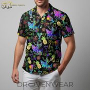 Neon Tropical Black Hawaiian Shirt With Flamingos Palm Trees And Cocktails - Image 2