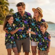 Neon Tropical Black Hawaiian Shirt With Flamingos Palm Trees And Cocktails - Image 5