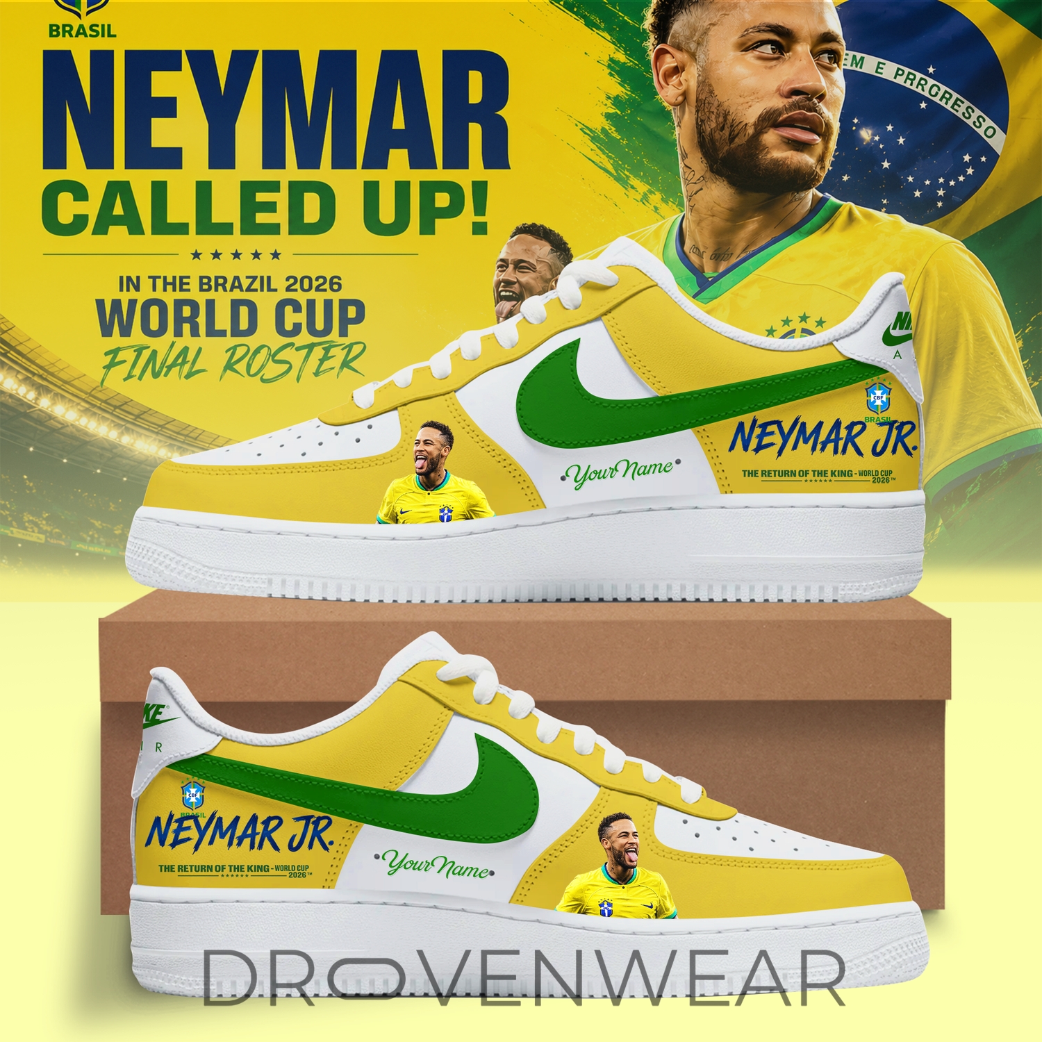 Neymar Brazil 2026 Comeback Custom Air Force 1 Sneakers Neymar Brazil 2026 Comeback Custom Air Force 1 Sneakers