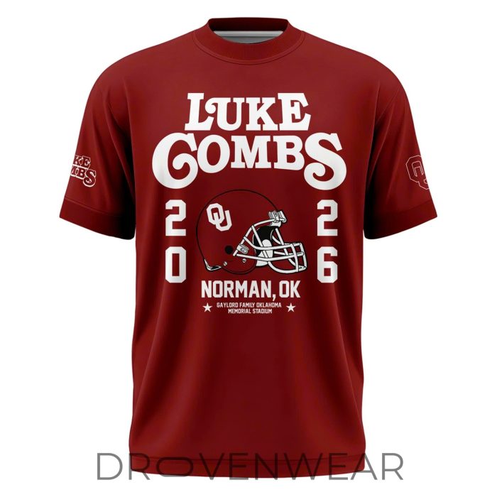 Oklahoma Sooners x Luke Combs My Kinda Saturday Night Tour 2026 Crimson T-Shirt - Image 2