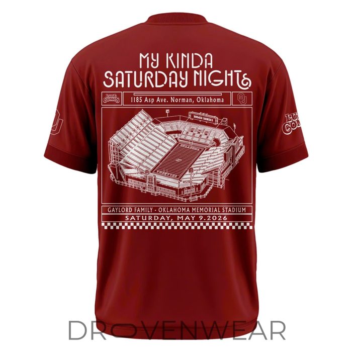 Oklahoma Sooners x Luke Combs My Kinda Saturday Night Tour 2026 Crimson T-Shirt - Image 3