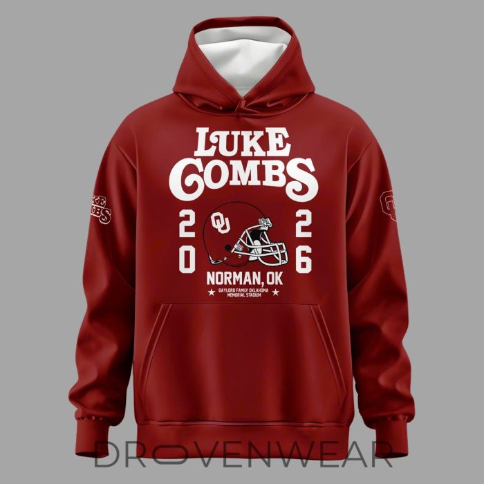 Oklahoma Sooners x Luke Combs Saturday Night Tour 2026 Red Hoodie - Image 2