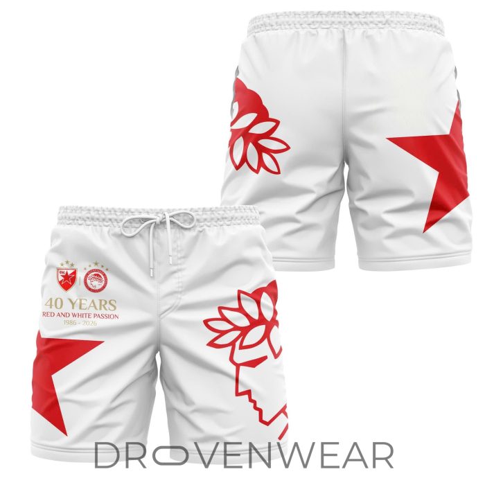 Olympiacos FC 40 Years of Red and White Passion Anniversary Graphic T-Shirt - Image 2