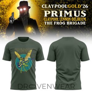 Primus Claypool Gold Tour 2026 Frog Brigade Graphic Shirt by Drovenwear.com
