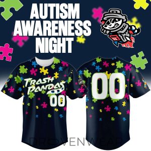 Rocket City Trash Pandas Autism Awareness Day Baseball Jersey by Drovenwear.com