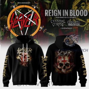 SLAYER Reign in Blood Vintage Anniversary Graphic Hoodie V3 by Drovenwear.com