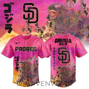 San Diego Padres King of Monsters Batik Baseball Shirt by Drovenwear.com