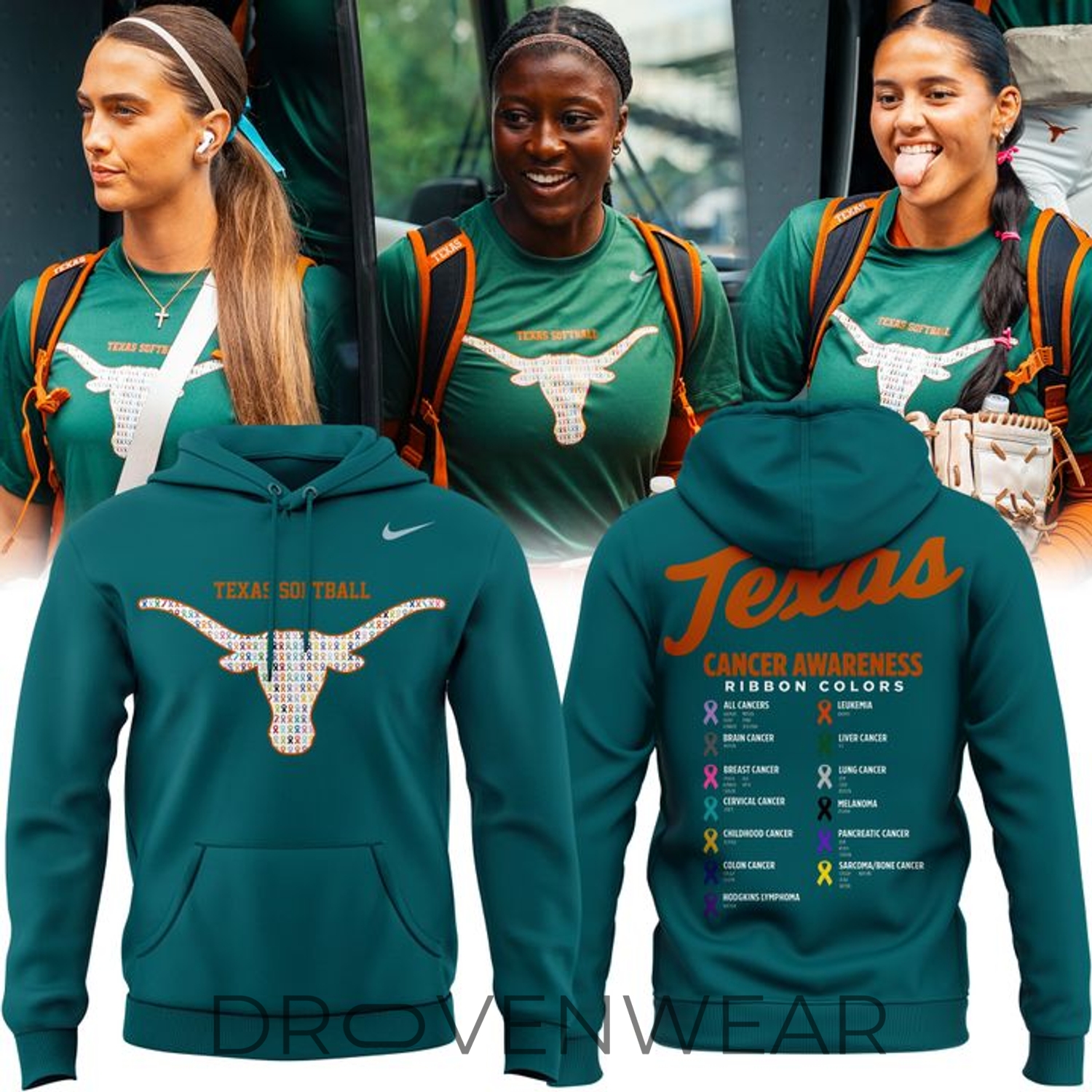 2026 Texas Softball Green Ribbon Cancer Awareness Commemorative Hoodie 2026 Texas Softball Green Ribbon Cancer Awareness Commemorative Hoodie
