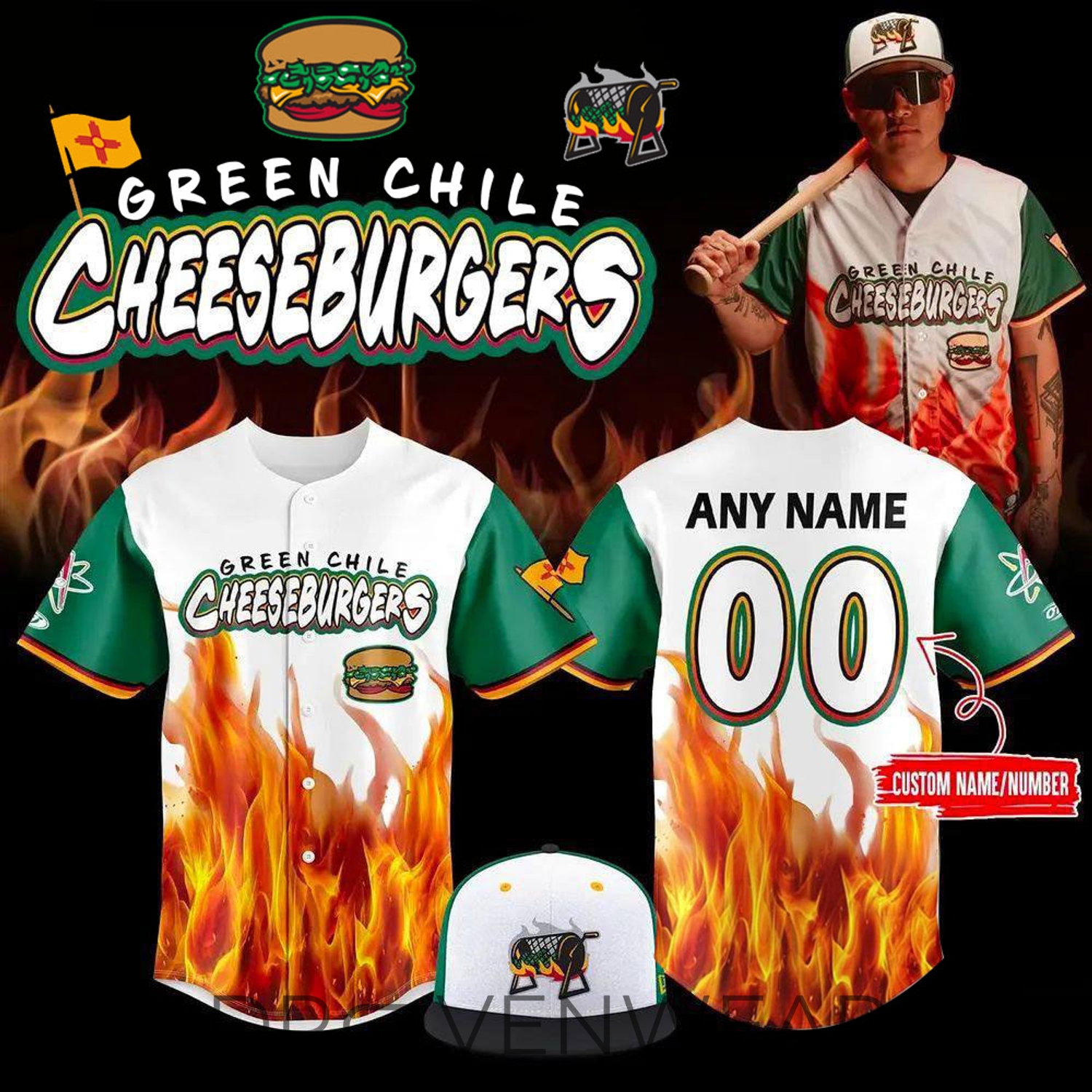 Albuquerque Isotopes Green Chile Cheeseburgers Personalized Baseball Jersey Albuquerque Isotopes Green Chile Cheeseburgers Personalized Baseball Jersey