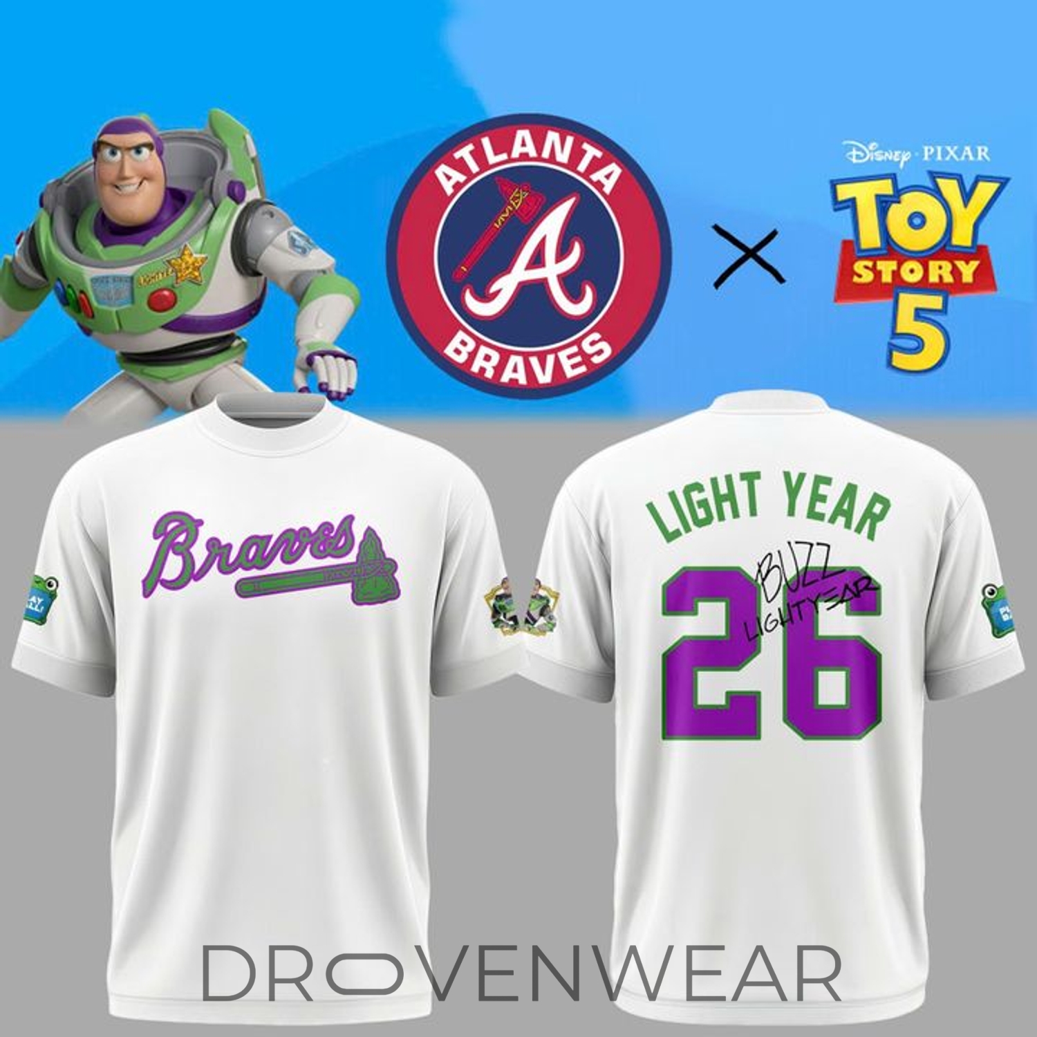 Atlanta Braves Buzz Lightyear Toy Story 5 Fan Edition T-Shirt Atlanta Braves Buzz Lightyear Toy Story 5 Fan Edition T-Shirt