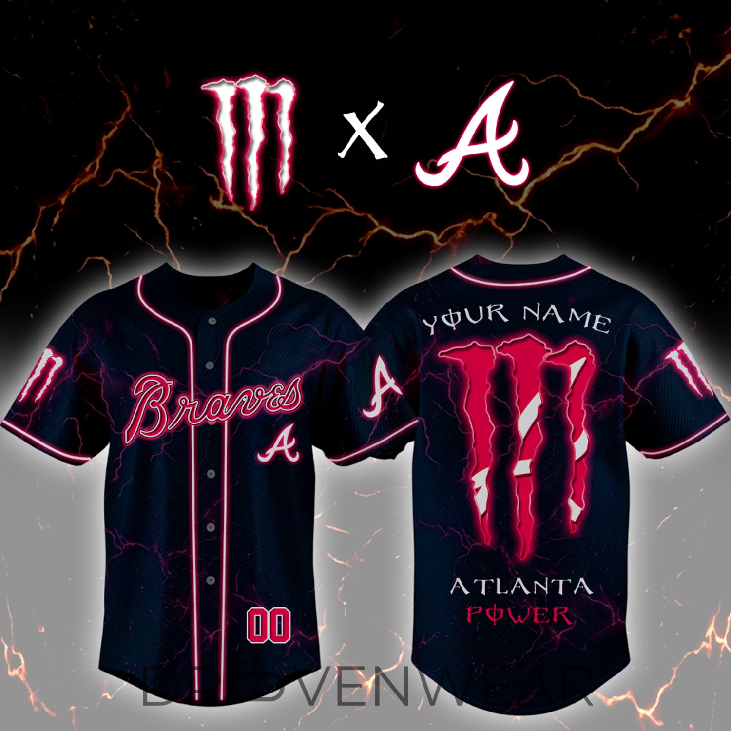 Atlanta Braves Monster Theme Special Edition 3D Baseball Jersey Atlanta Braves Monster Theme Special Edition 3D Baseball Jersey