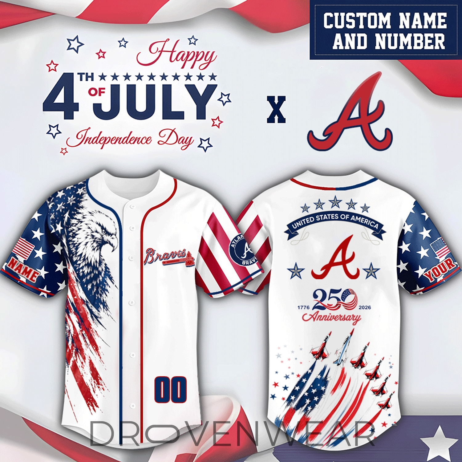 Atlanta Braves Patriotic Independence Day 3D Baseball Jersey Atlanta Braves Patriotic Independence Day 3D Baseball Jersey