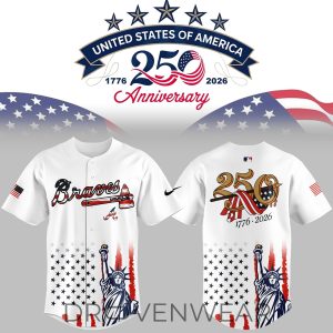 Atlanta Braves USA 250th Anniversary Baseball Jersey by Drovenwear.com