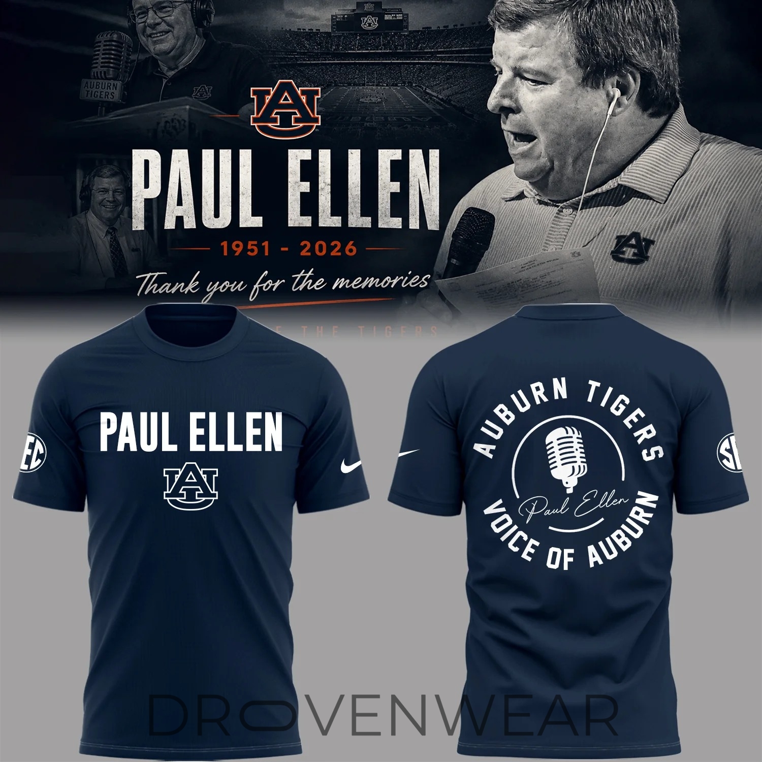 Auburn Tigers Honoring Paul Ellen Iconic Voice Memorial Graphic Shirt V2 Auburn Tigers Honoring Paul Ellen Iconic Voice Memorial Graphic Shirt V2