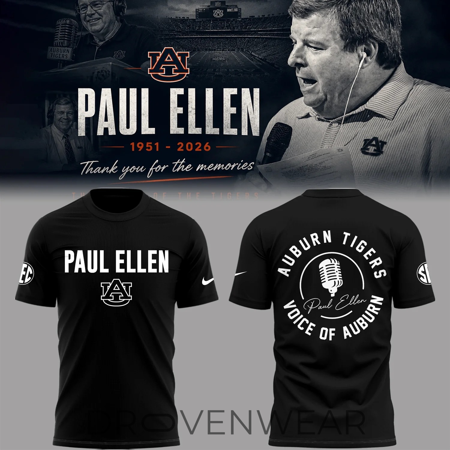 Auburn Tigers Honoring Paul Ellen Iconic Voice Memorial Graphic Shirt V2 Auburn Tigers Honoring Paul Ellen Iconic Voice Memorial Graphic Shirt V2