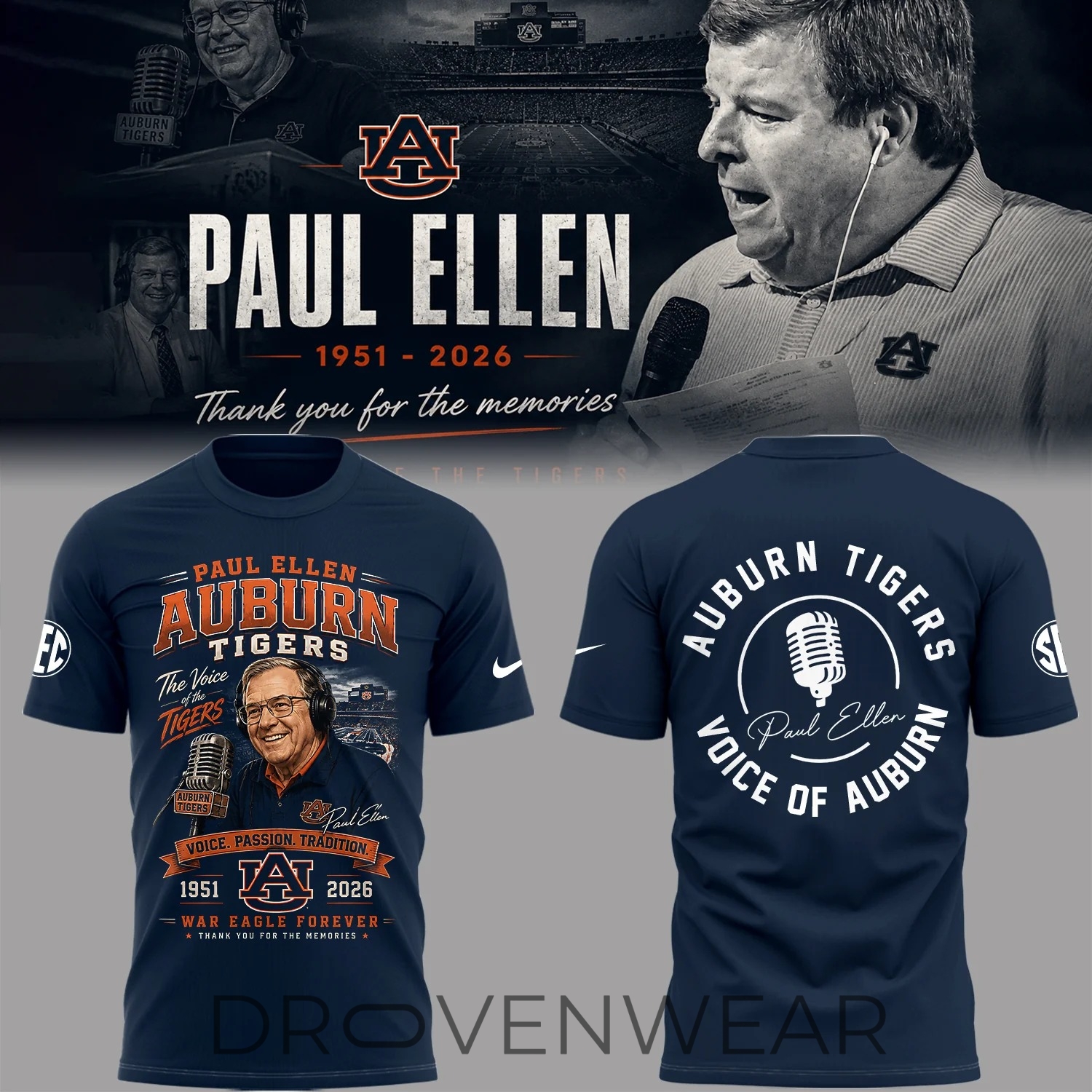 Auburn Tigers Tribute to Paul Ellen The Legendary Voice of Auburn Shirt Auburn Tigers Tribute to Paul Ellen The Legendary Voice of Auburn Shirt
