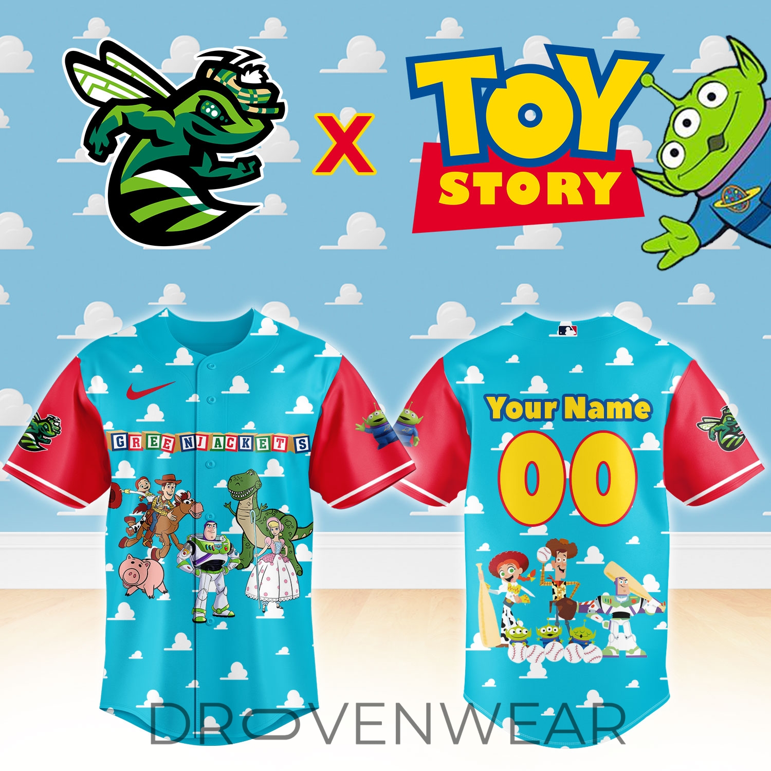 Augusta GreenJackets Toy Story Fan Favorite Baseball Jersey Augusta GreenJackets Toy Story Fan Favorite Baseball Jersey