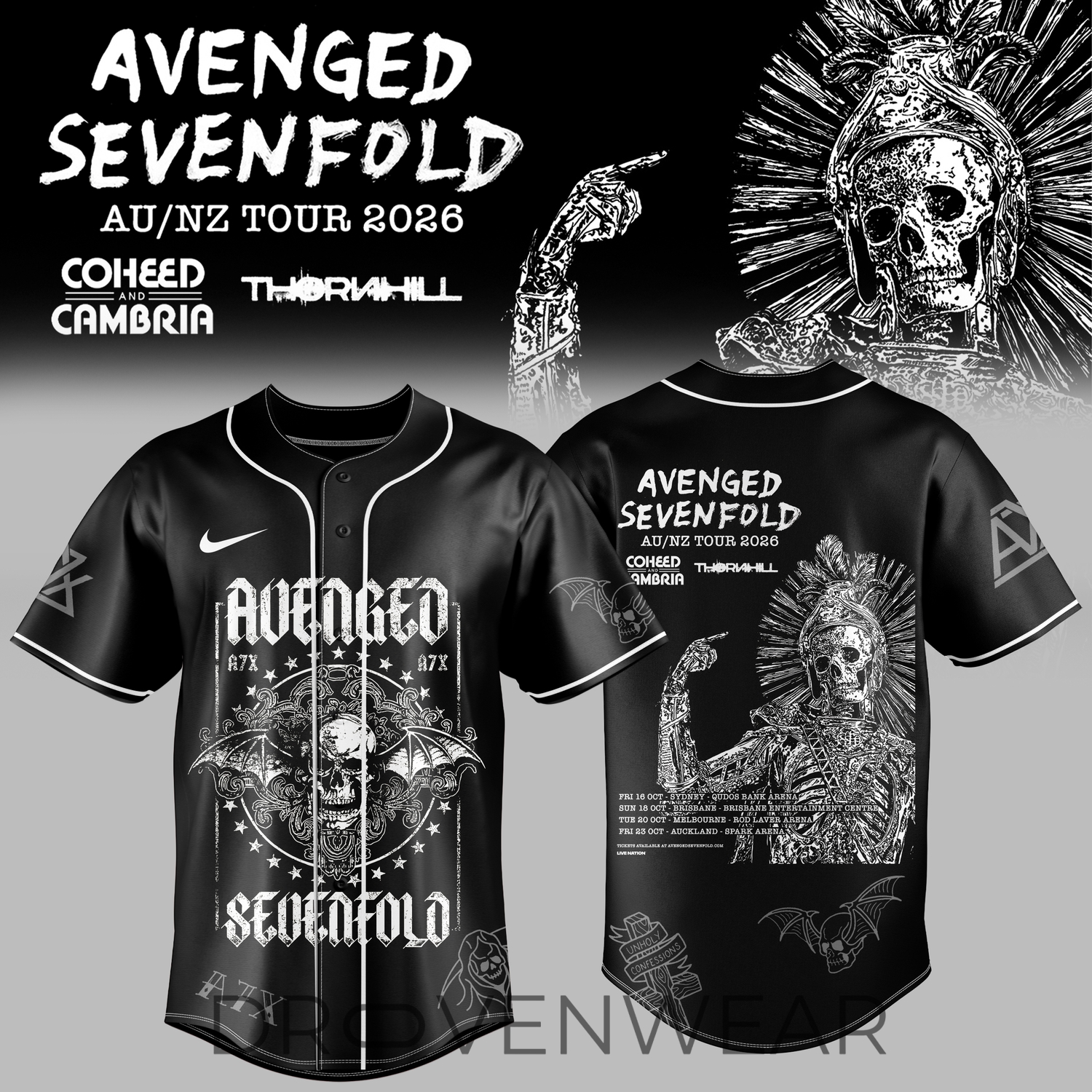 Avenged Sevenfold Australia & New Zealand Tour 2026 Baseball Jersey Avenged Sevenfold Australia & New Zealand Tour 2026 Baseball Jersey