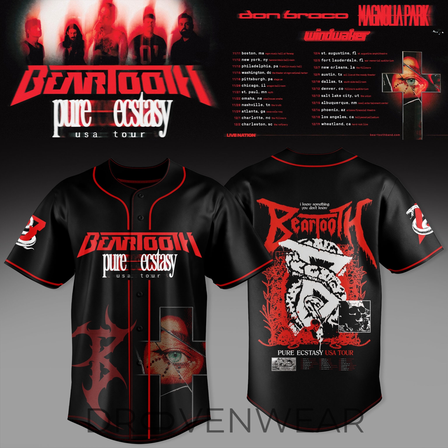 Beartooth Pure Ecstasy Tour Baseball Fan Jersey Beartooth Pure Ecstasy Tour Baseball Fan Jersey