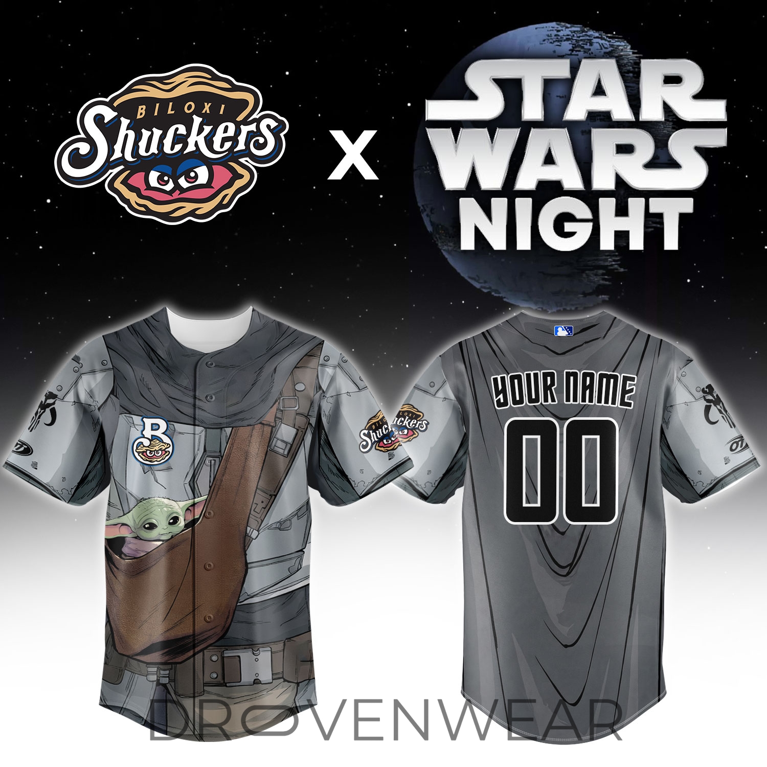 Biloxi Shuckers Baby Grogu Star Wars Baseball Jersey Biloxi Shuckers Baby Grogu Star Wars Baseball Jersey
