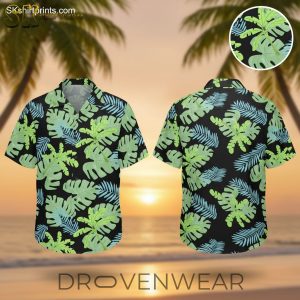 Black Monstera Leaf Tropical Hawaiian Shirt for Men and Women by Drovenwear.com