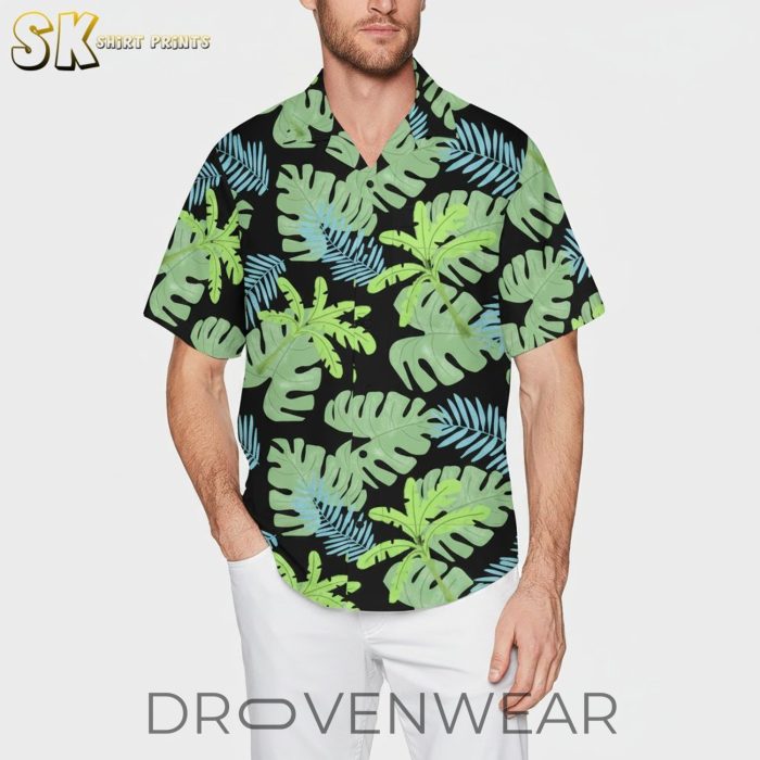 Black Monstera Leaf Tropical Hawaiian Shirt for Men and Women - Image 3