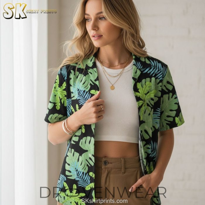 Black Monstera Leaf Tropical Hawaiian Shirt for Men and Women - Image 4