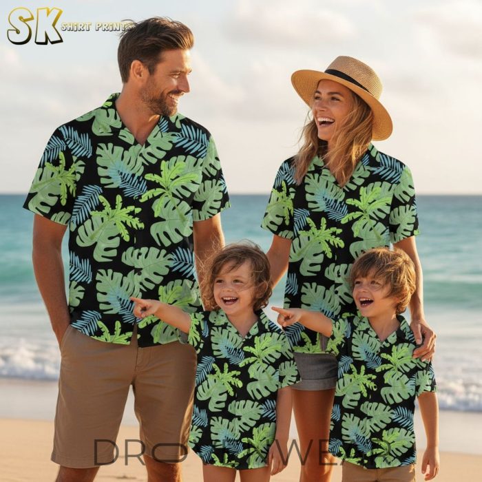 Black Monstera Leaf Tropical Hawaiian Shirt for Men and Women - Image 5