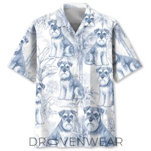 Blue White Miniature Schnauzer Hawaiian Aloha Shirt by Drovenwear.com