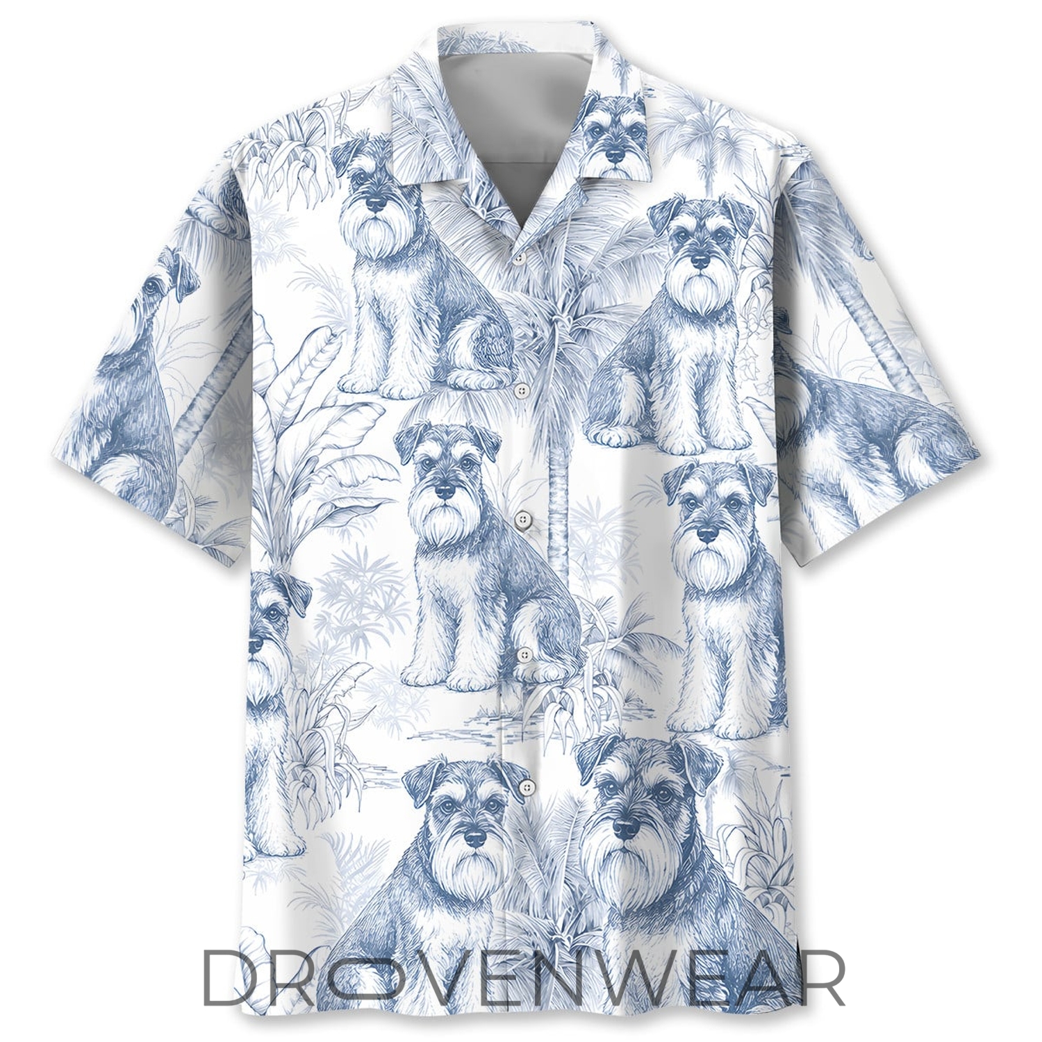 Blue White Miniature Schnauzer Hawaiian Aloha Shirt Blue White Miniature Schnauzer Hawaiian Aloha Shirt