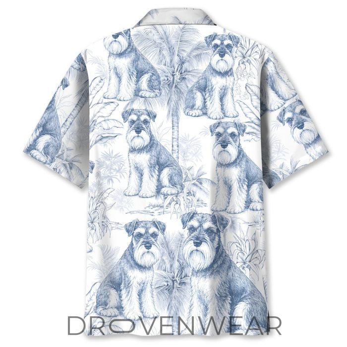 Blue White Miniature Schnauzer Hawaiian Aloha Shirt - Image 3