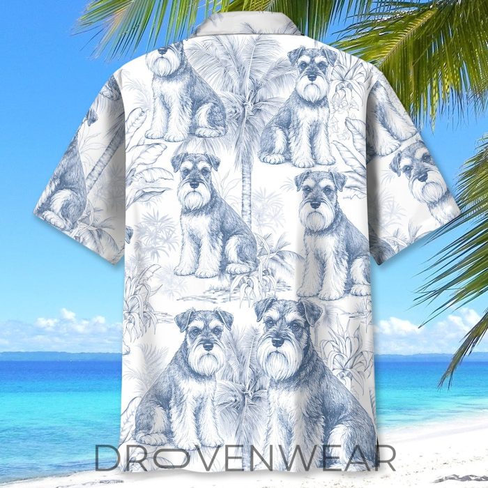 Blue White Miniature Schnauzer Hawaiian Aloha Shirt - Image 4