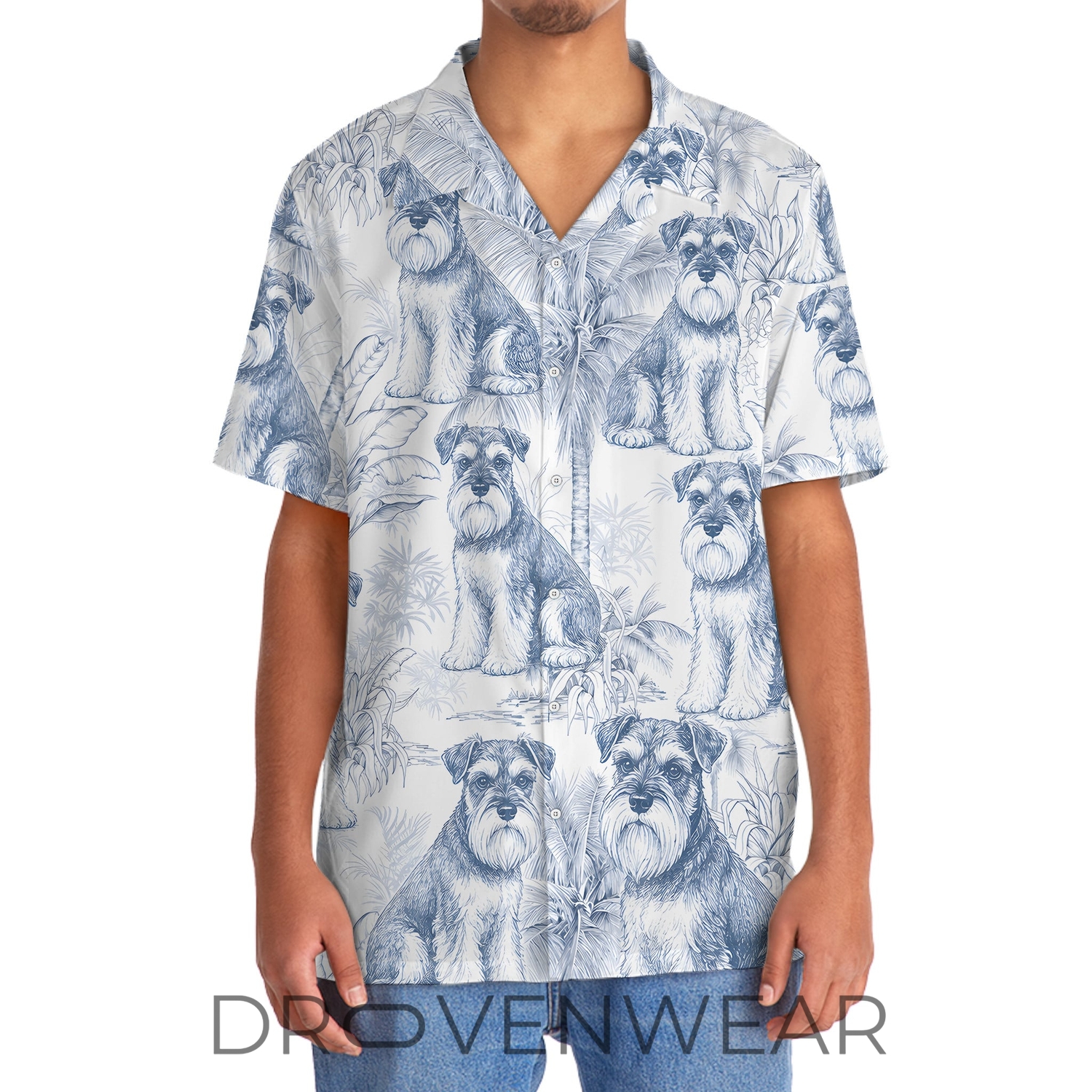Blue White Miniature Schnauzer Hawaiian Aloha Shirt Blue White Miniature Schnauzer Hawaiian Aloha Shirt