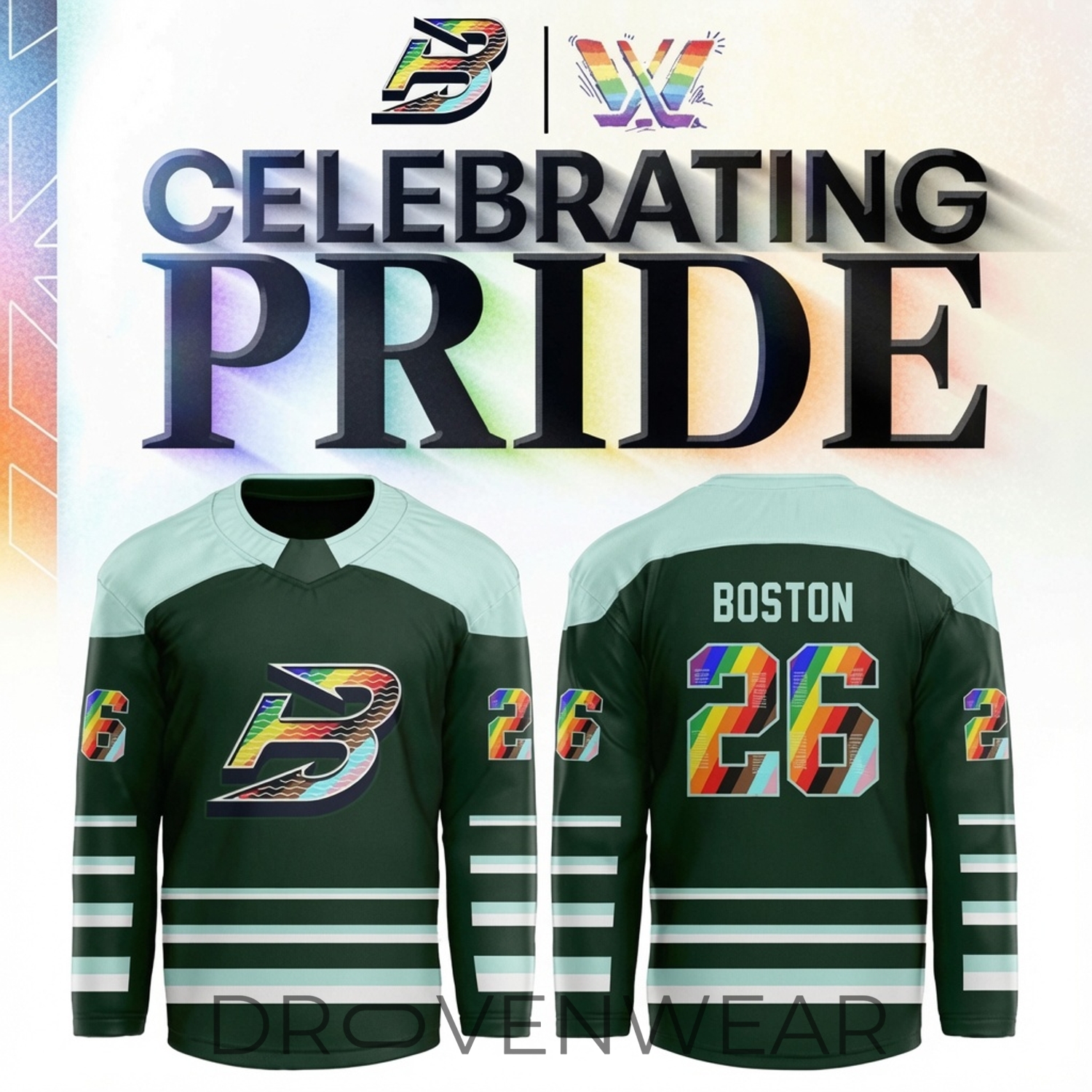Boston Fleet Pride Month 2026 Custom PWHL Hockey Jersey Boston Fleet Pride Month 2026 Custom PWHL Hockey Jersey