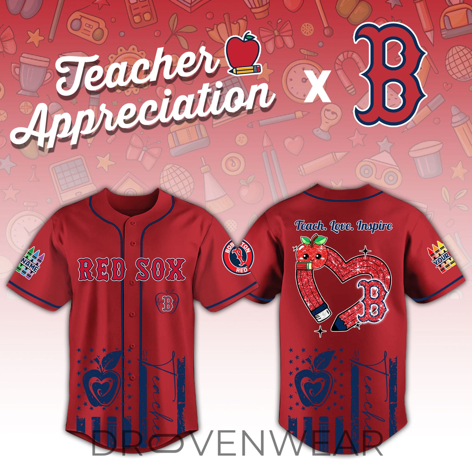 Boston Red Sox Teacher Appreciation Personalized 3D Baseball Jersey Boston Red Sox Teacher Appreciation Personalized 3D Baseball Jersey