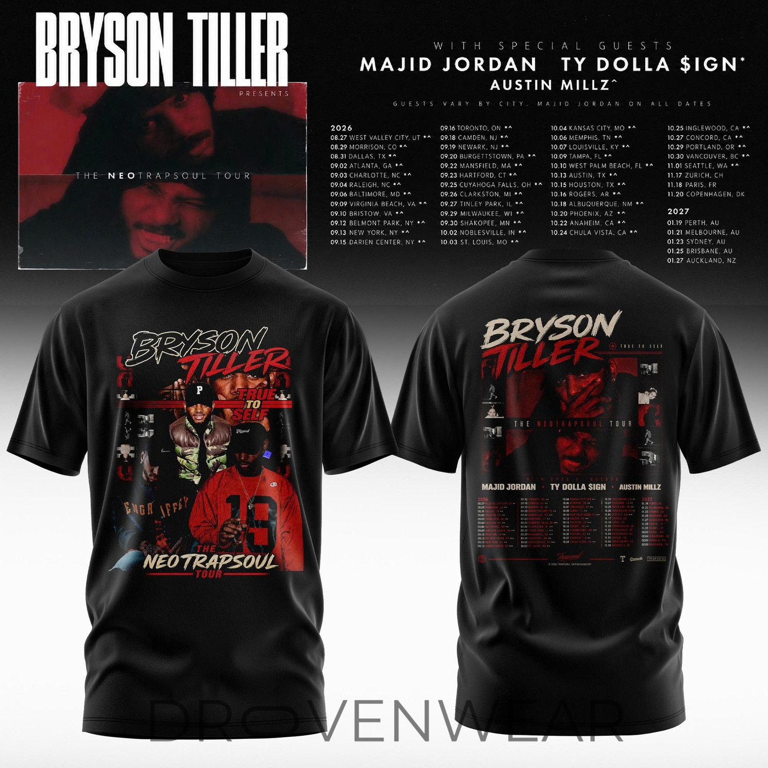 Bryson Tiller Neo Trapsoul Live 2026 Concert T-Shirt Bryson Tiller Neo Trapsoul Live 2026 Concert T-Shirt