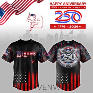 Buffalo Bisons USA 250 Years Anniversary Black Jersey by Drovenwear.com