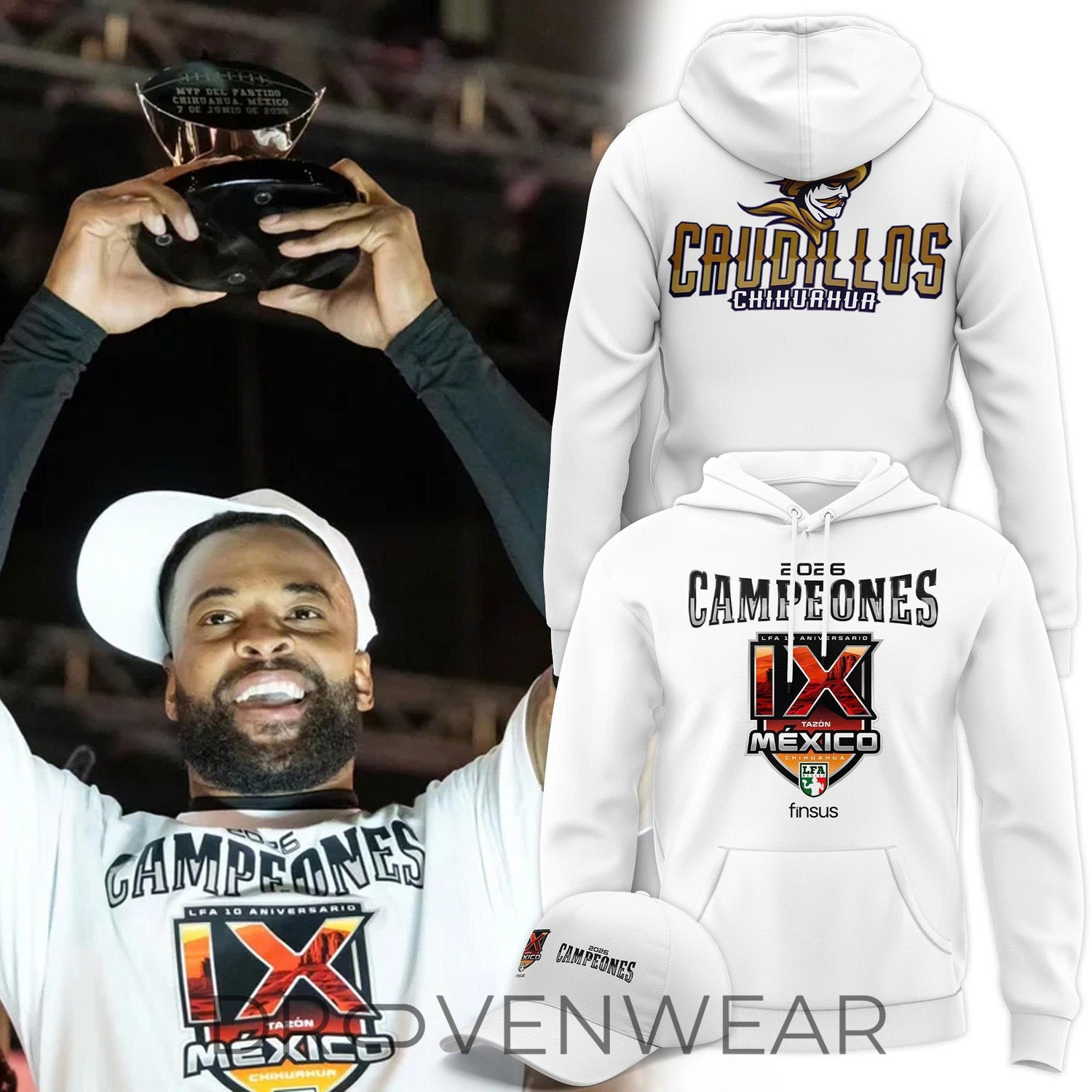 Caudillos de Chihuahua 2026 LFA Championship Celebration Hoodie Caudillos de Chihuahua 2026 LFA Championship Celebration Hoodie