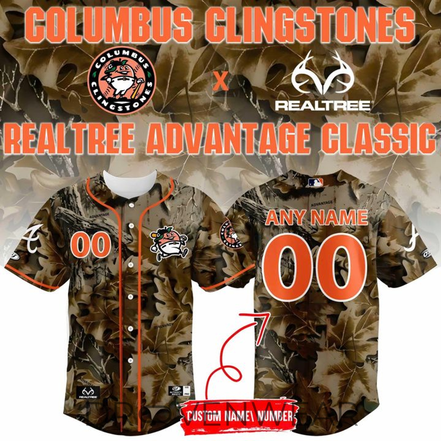 Columbus Clingstones Realtree Advantage Classic 2026 Event Baseball Jersey Columbus Clingstones Realtree Advantage Classic 2026 Event Baseball Jersey